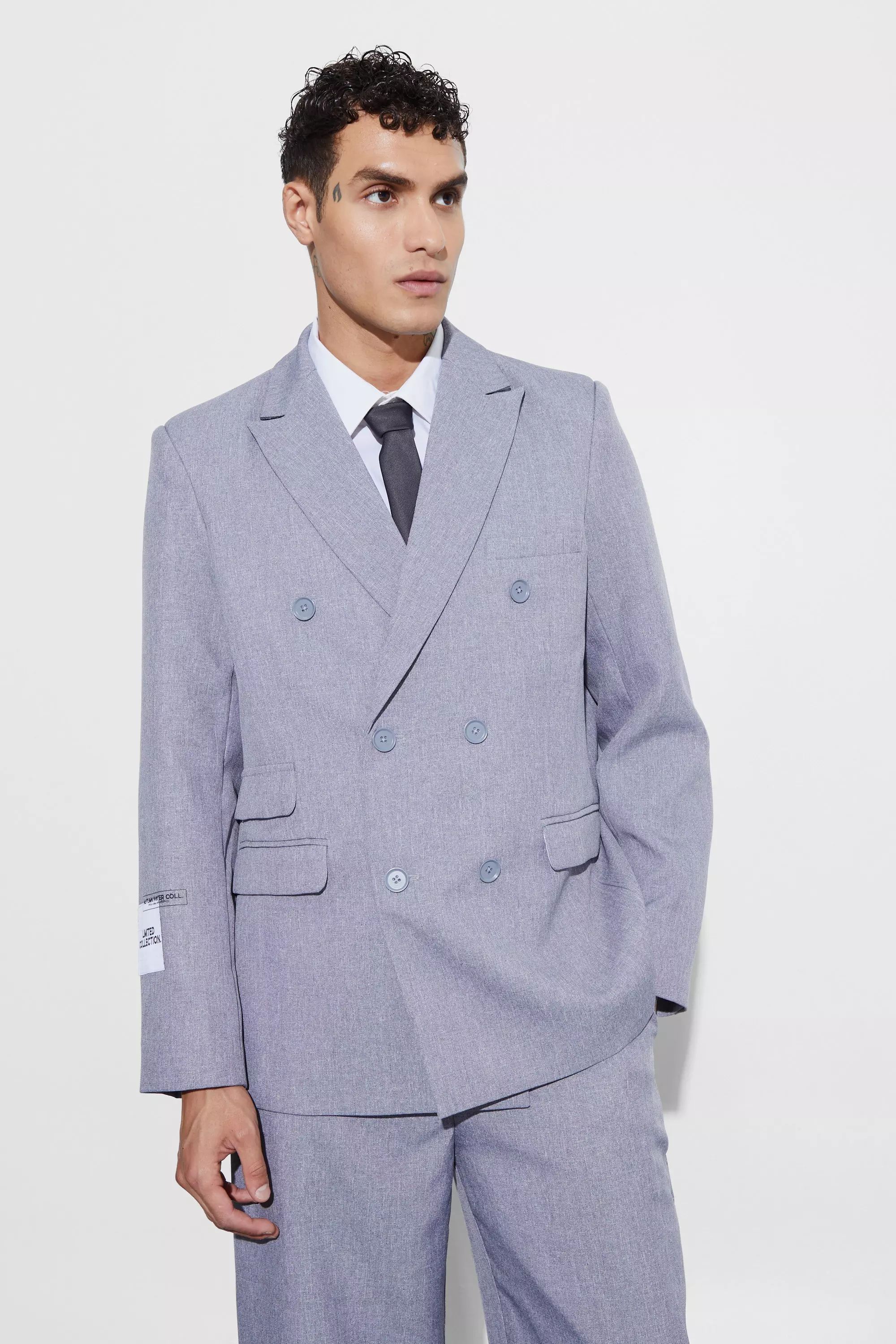 Zweireihiger strukturierter Oversize Blazer, Blue alternatives Bild