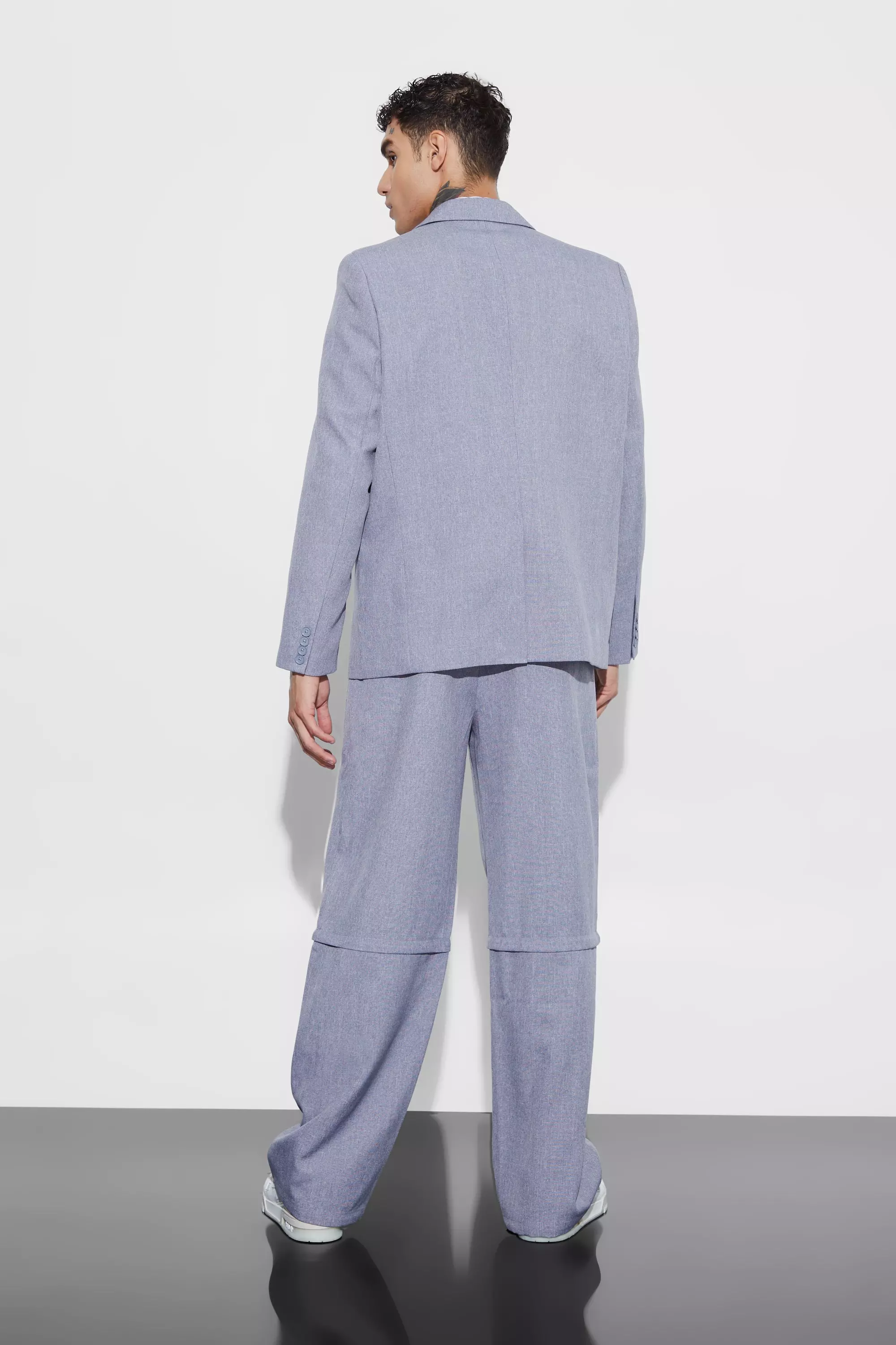 Blue Oversized Double Breasted Textured Blazer alternative image