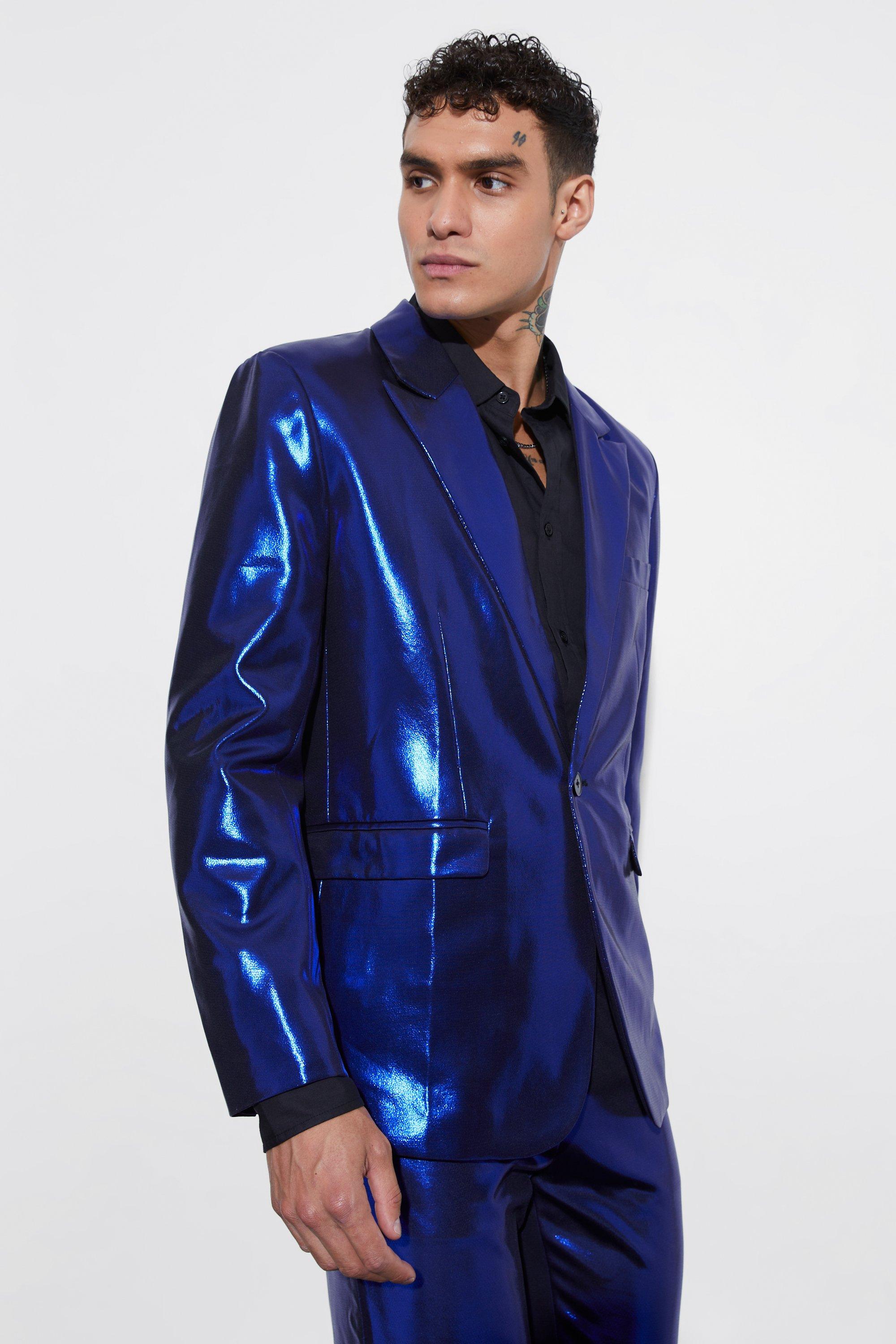 Relaxed Fit Single Breasted Metallic Blazer