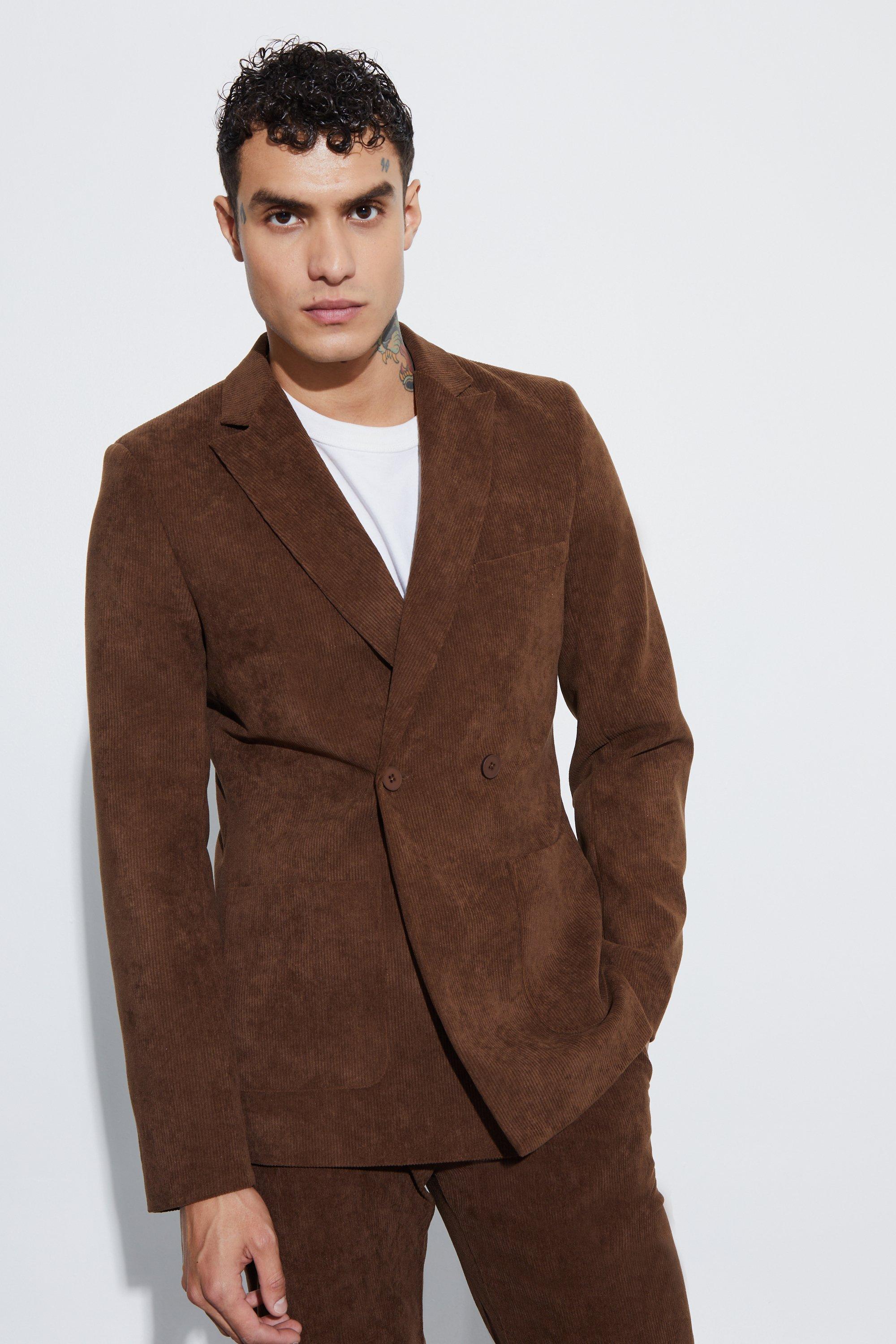 Chocolate Skinny Fit Corduroy Blazer Met Dubbele Knopen