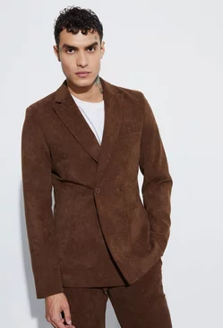 Skinny Fit Double Breasted Corduroy Blazer Chocolate
