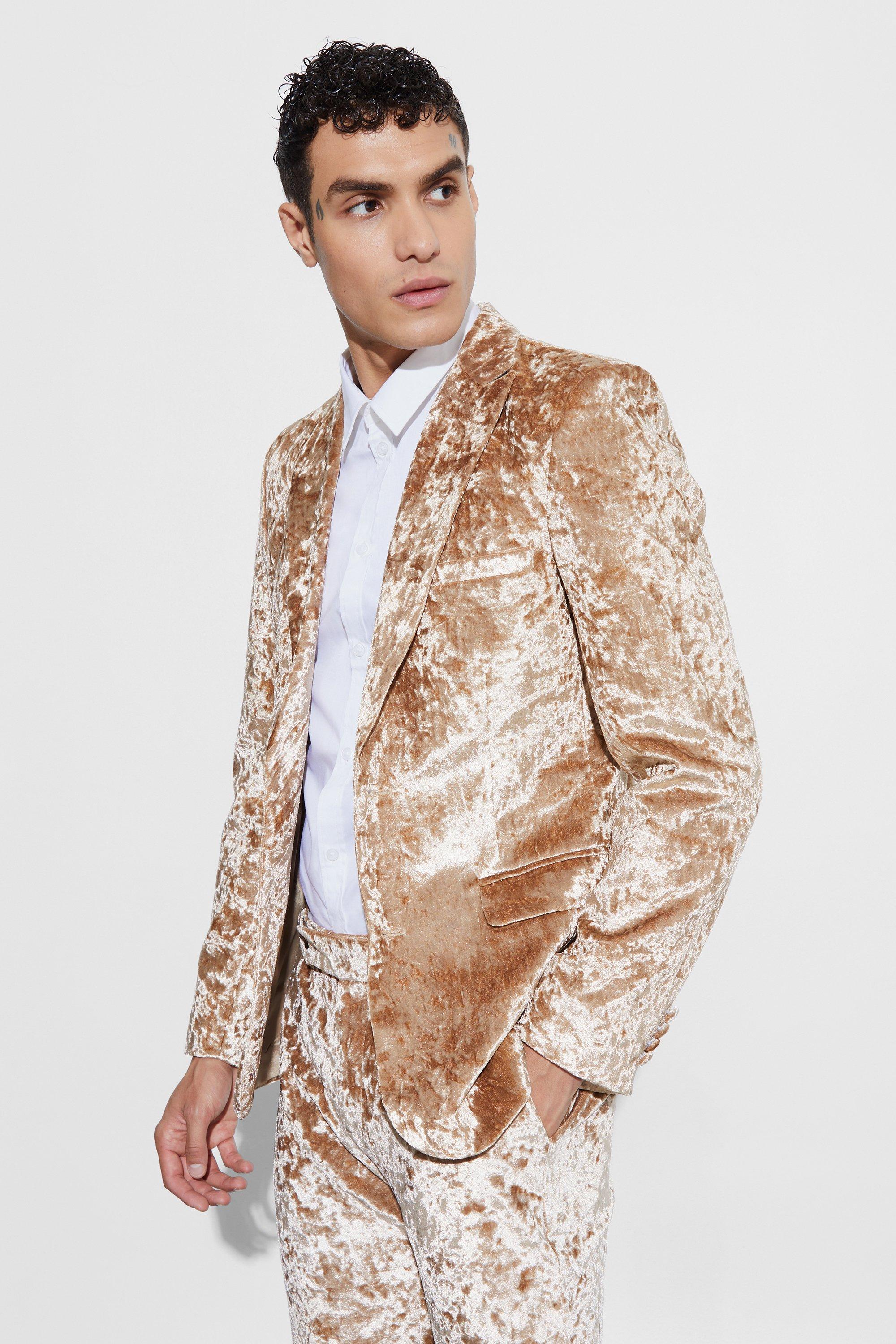 Champagne Geplet Fluwelen Skinny Fit Blazer