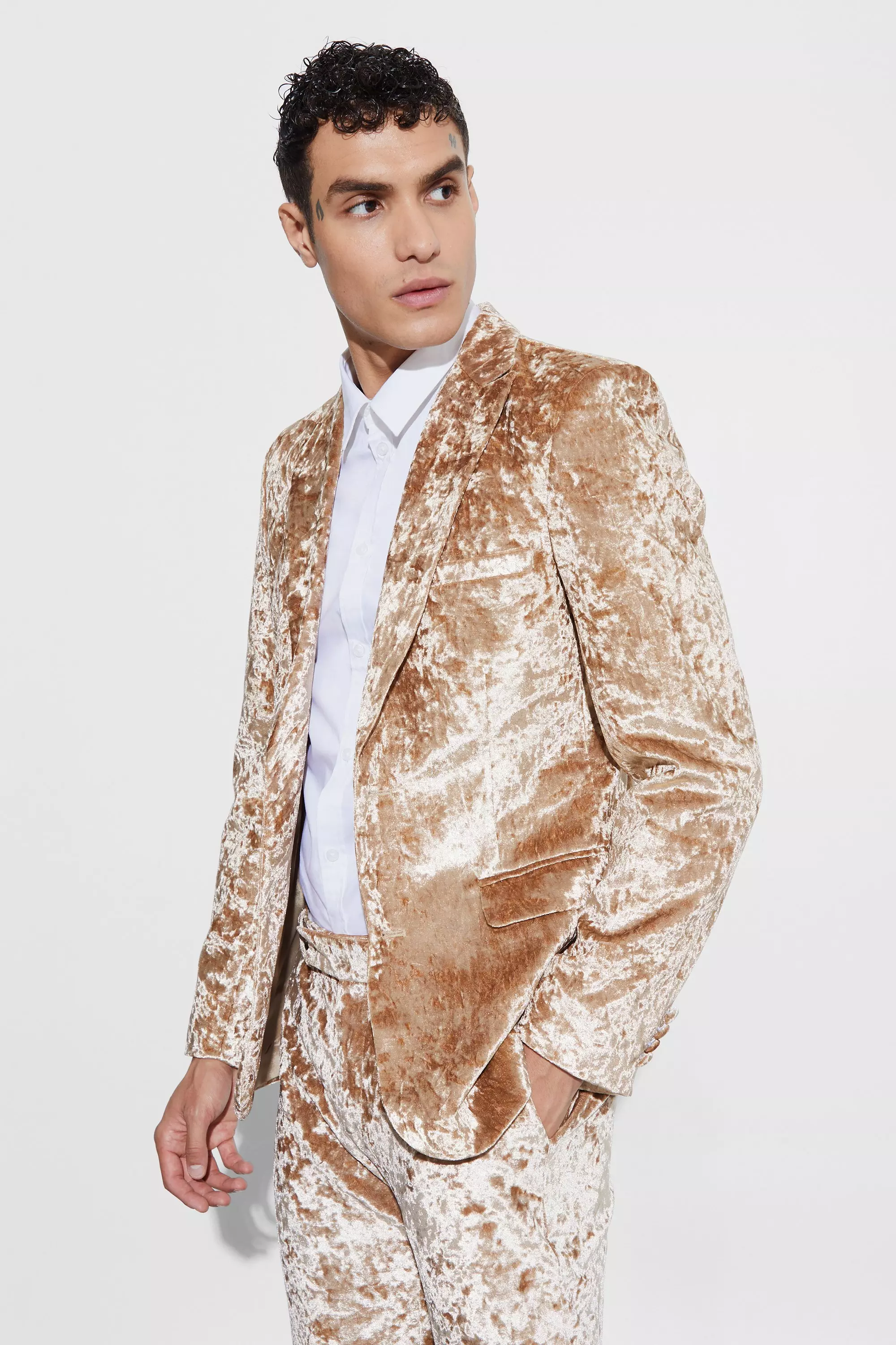 Skinny Fit Crushed Velvet Blazer champagne