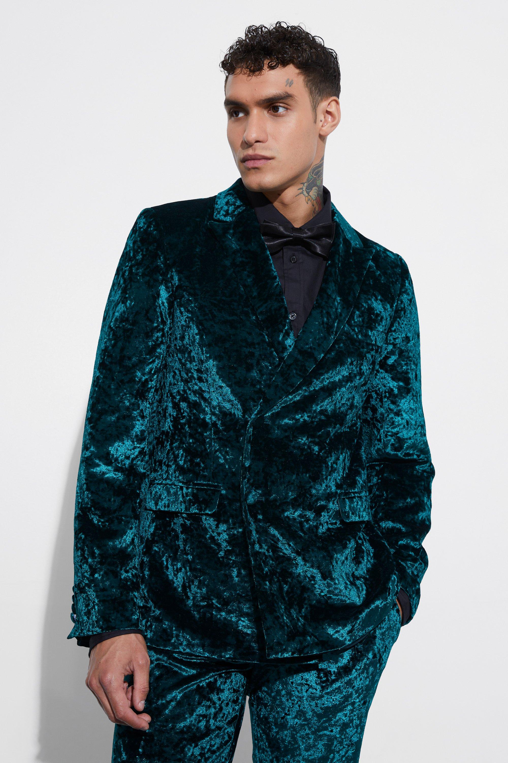 Forest Slim Fit Crushed Velvet Double Breasted Blazer