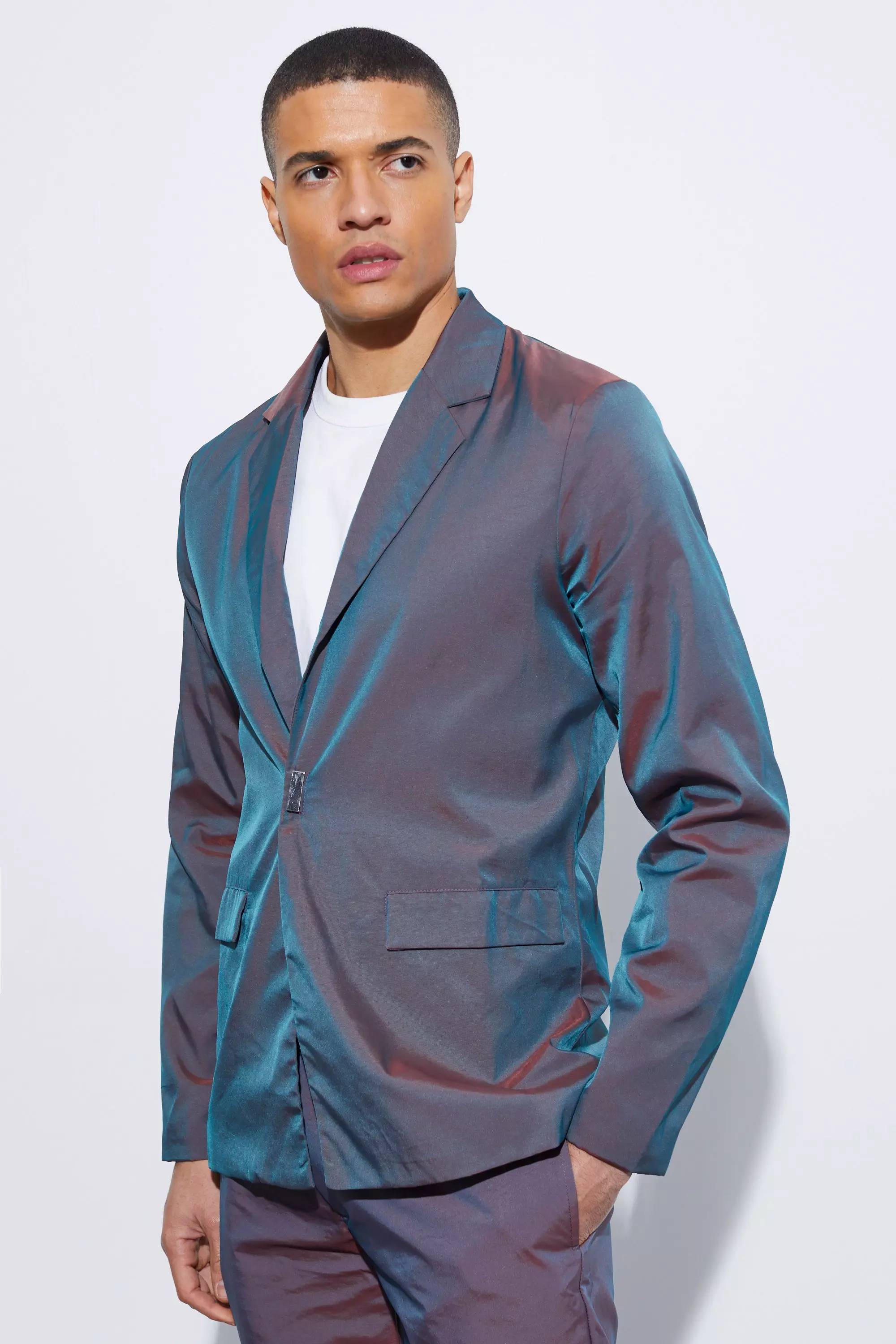 Purple Irriserende Slim Fit Blazer Met Enkele Rij Knopen alternatieve afbeelding
