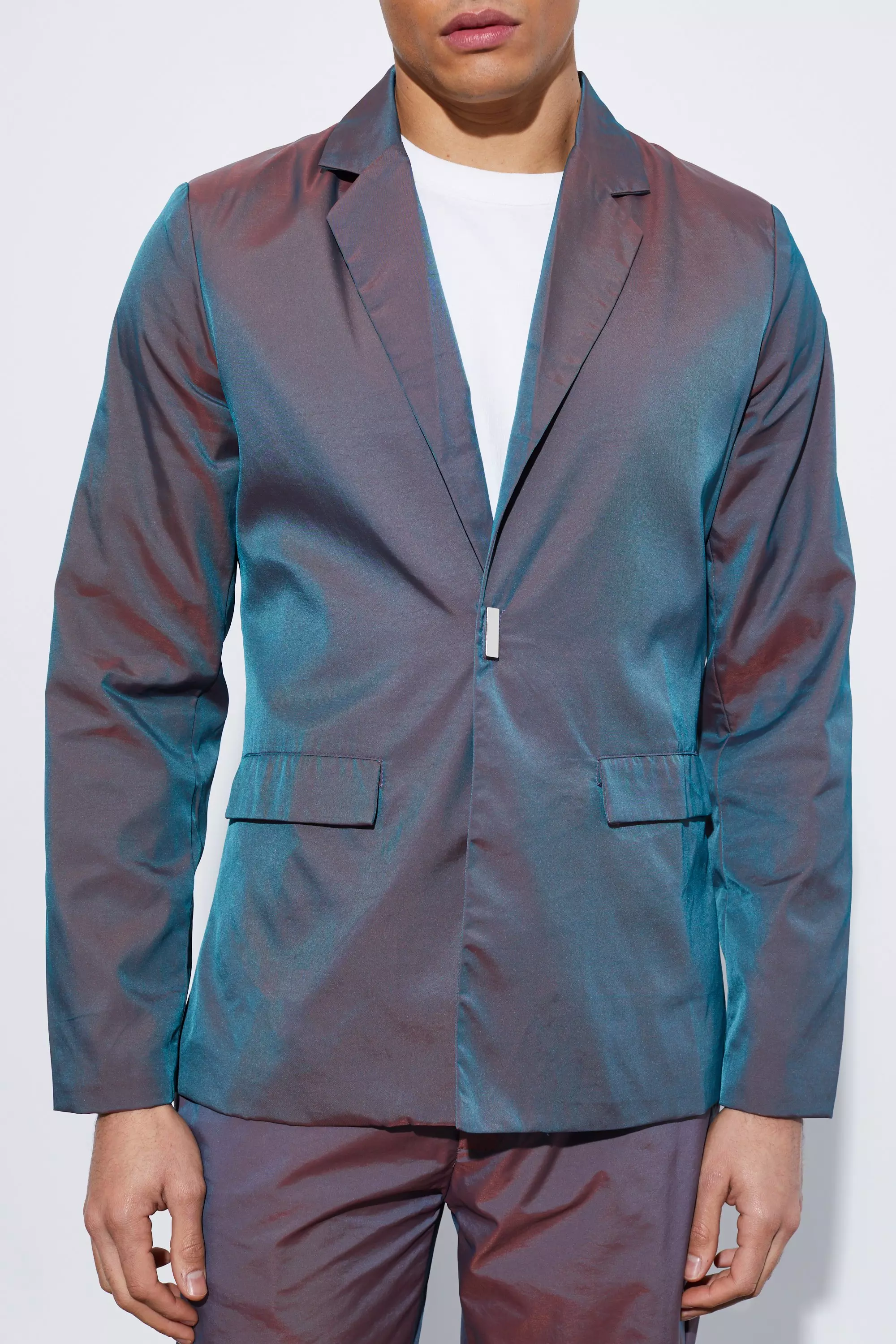 Purple Irriserende Slim Fit Blazer Met Enkele Rij Knopen alternatieve afbeelding