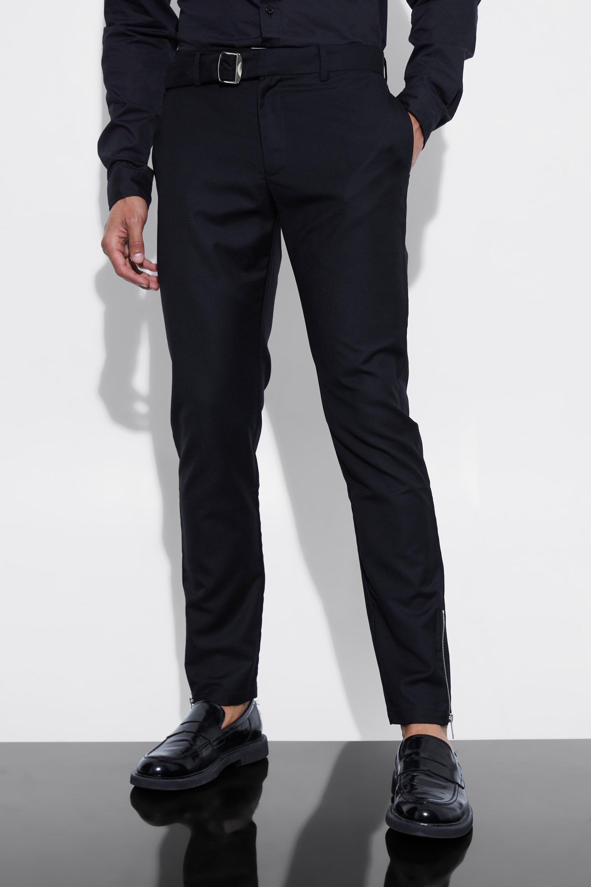 Black Skinny Fit Suit Pants With Belt Detail