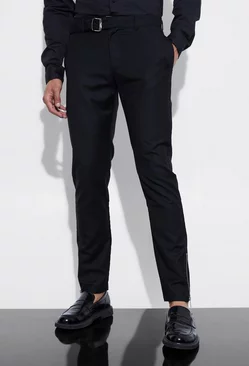 Skinny Fit Suit Pants With Belt Detail Black