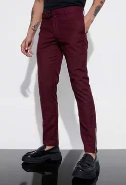 Skinny Fit Suit Pants With Belt Detail Wine