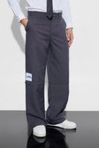 Grey Wide Fit Zip Panel Textured Pants