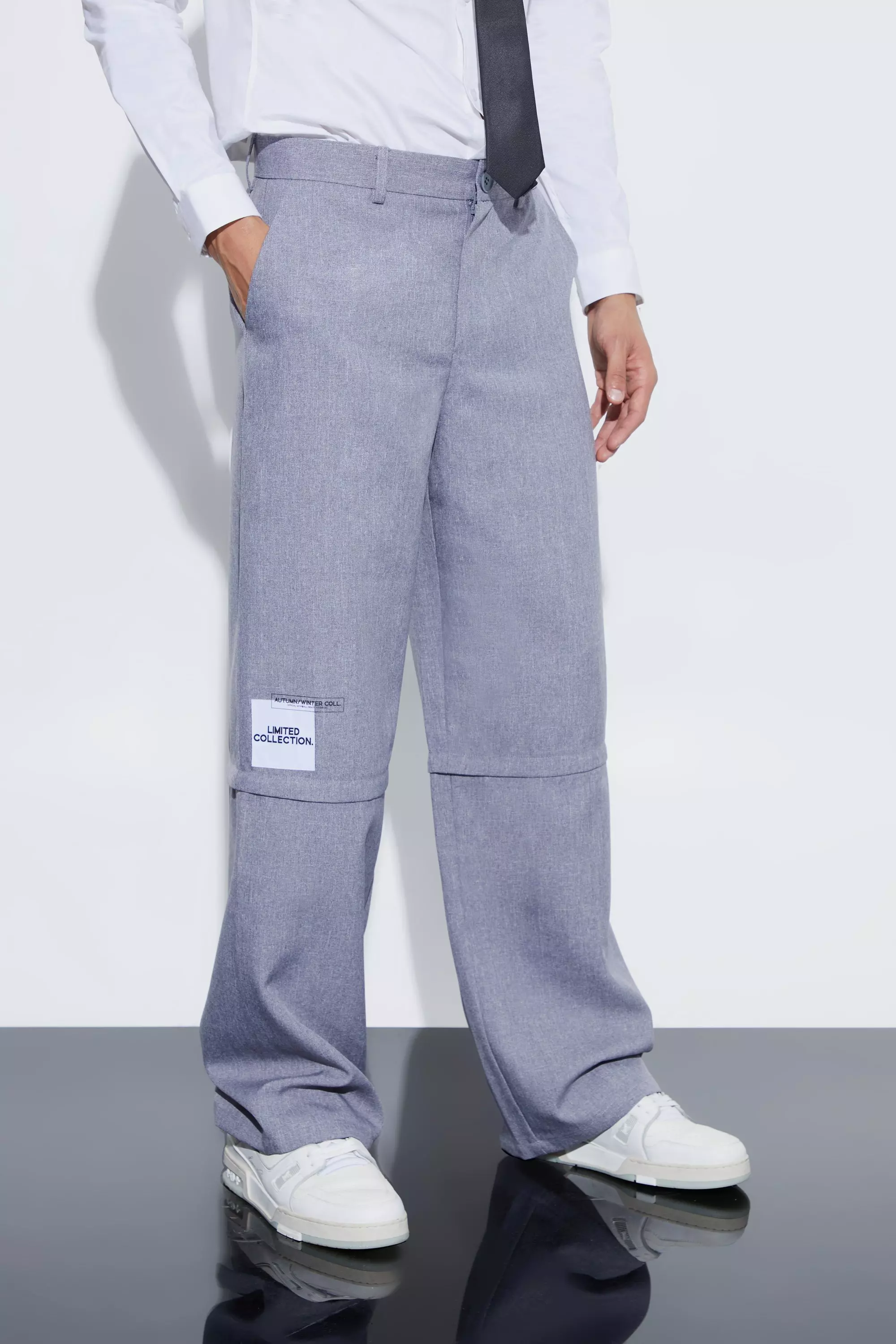 Blue Wide Fit Zip Panel Textured Trouser alternative image