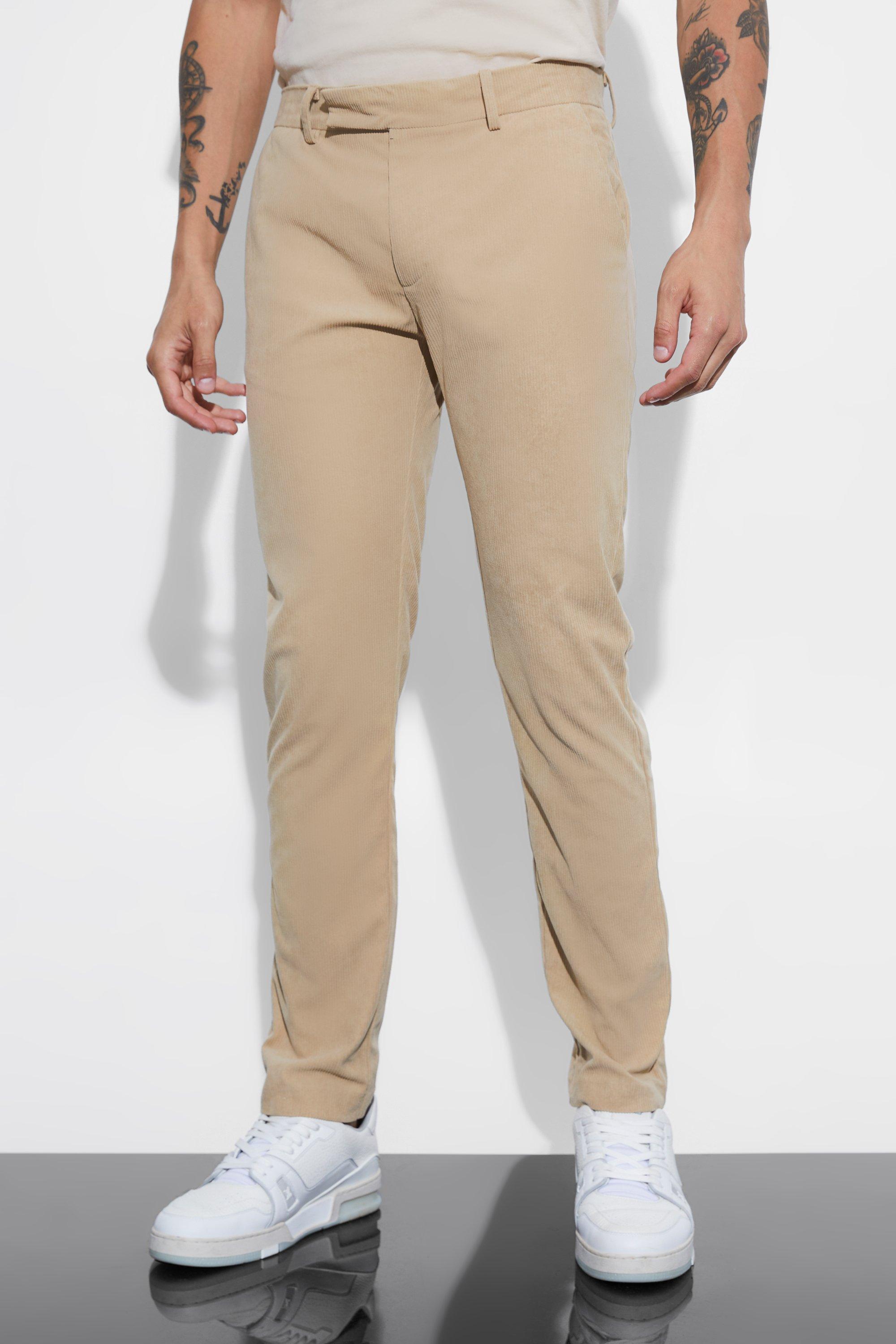 Ecru Getailleerde Corduroy Skinny Fit Broek