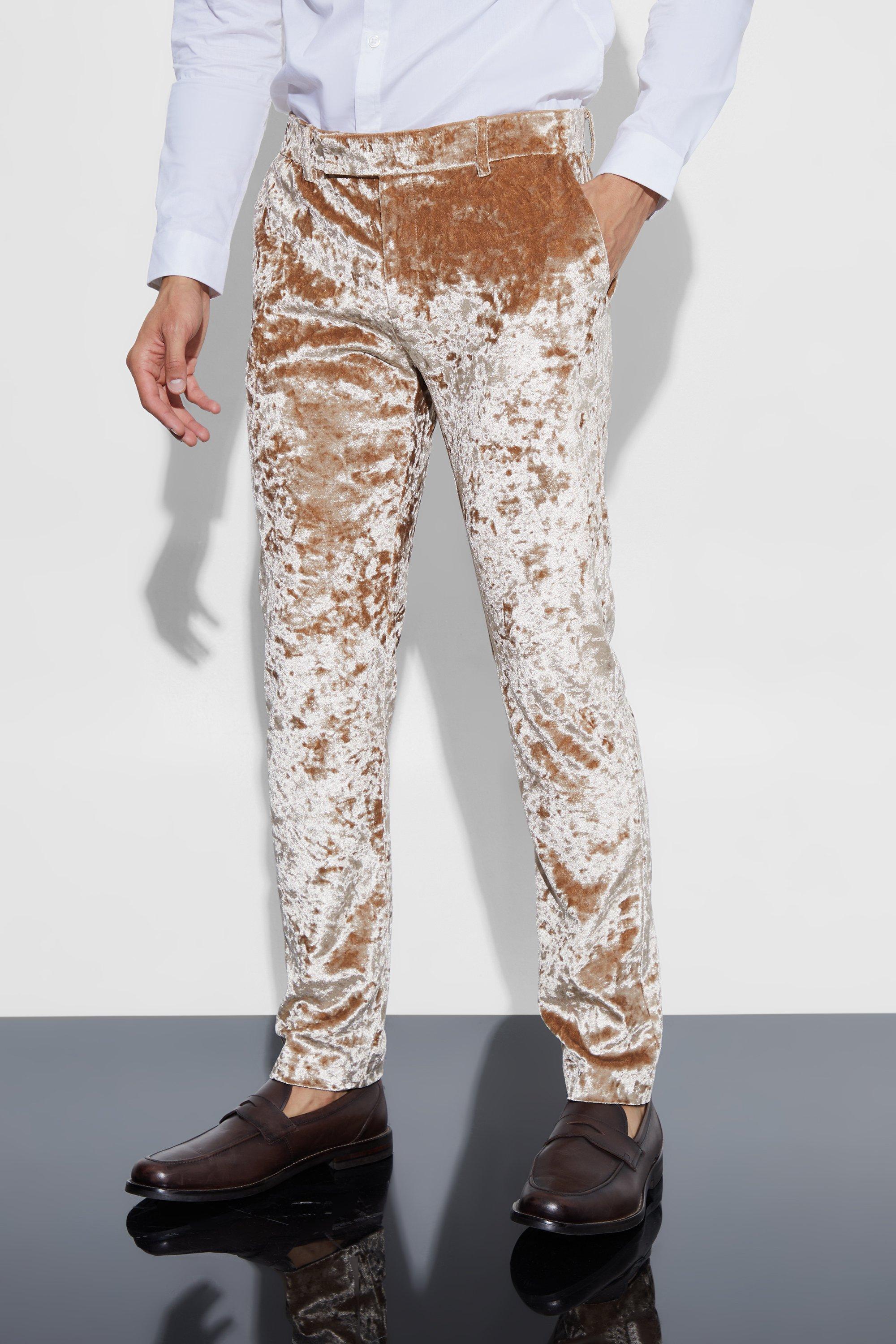 Champagne Skinny Fit Crushed Velvet Trouser