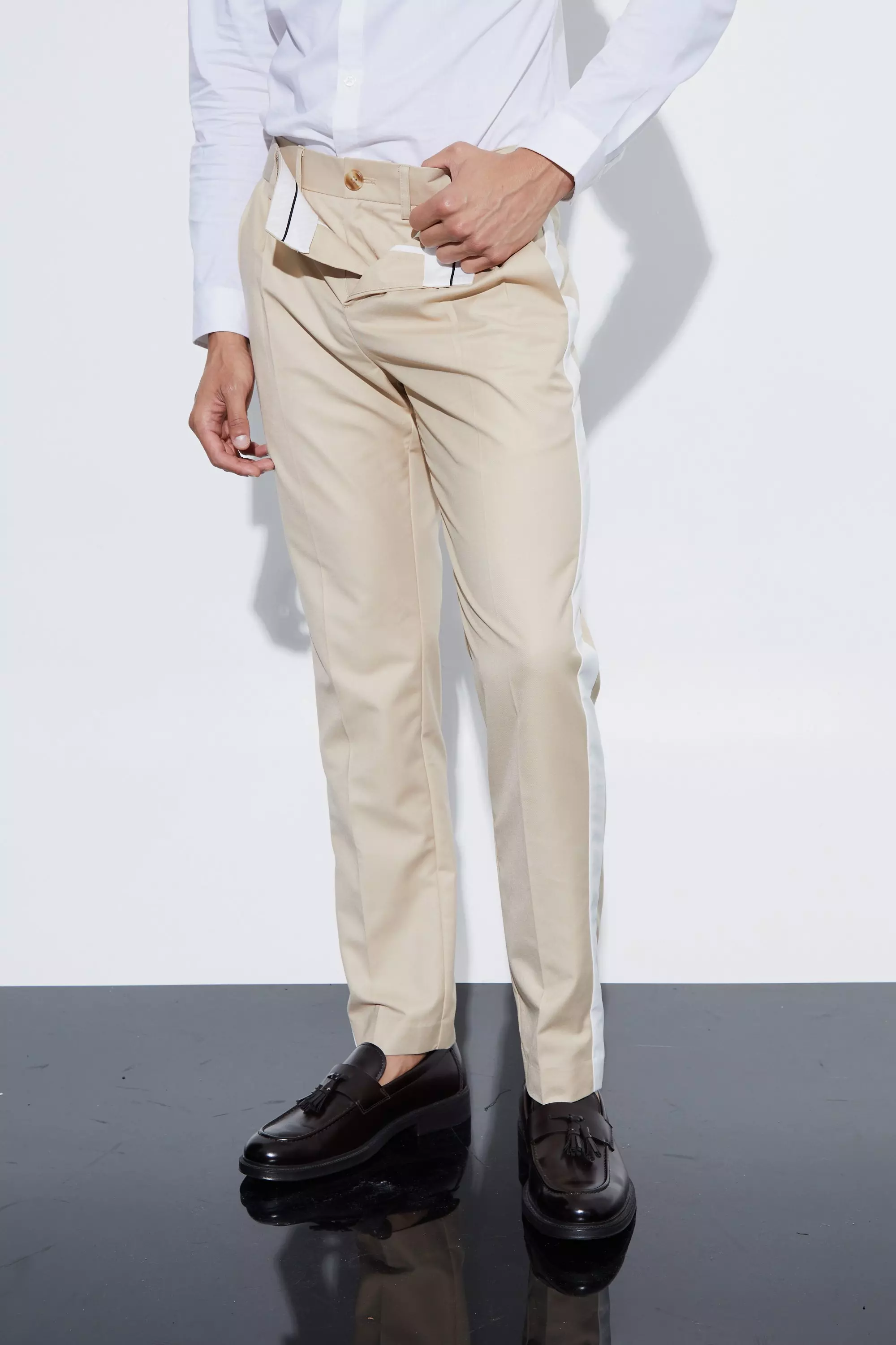 Slim Fit Double Waistband Pants Stone
