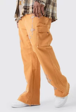 Plus Fixed Waist Skinny Flare Gusset Applique Cargo Trouser Orange
