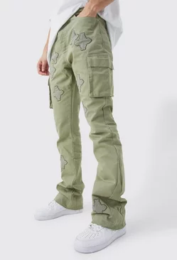 Tall Fixed Waist Slim Flare Gusset Applique Cargo Trouser Olive