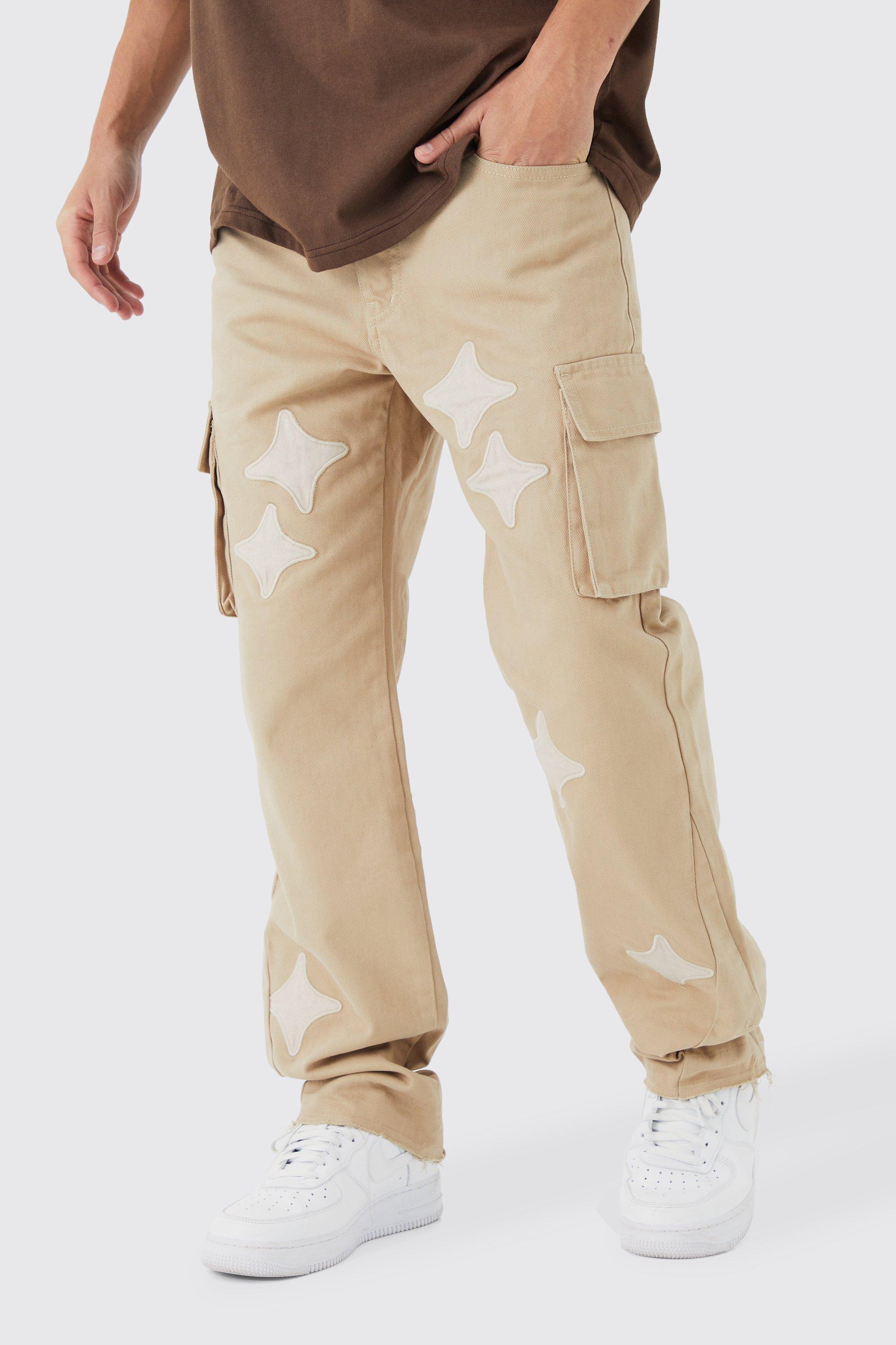 Fixed Waist Relaxed Applique Cargo Gusset Pants | boohooMAN USA