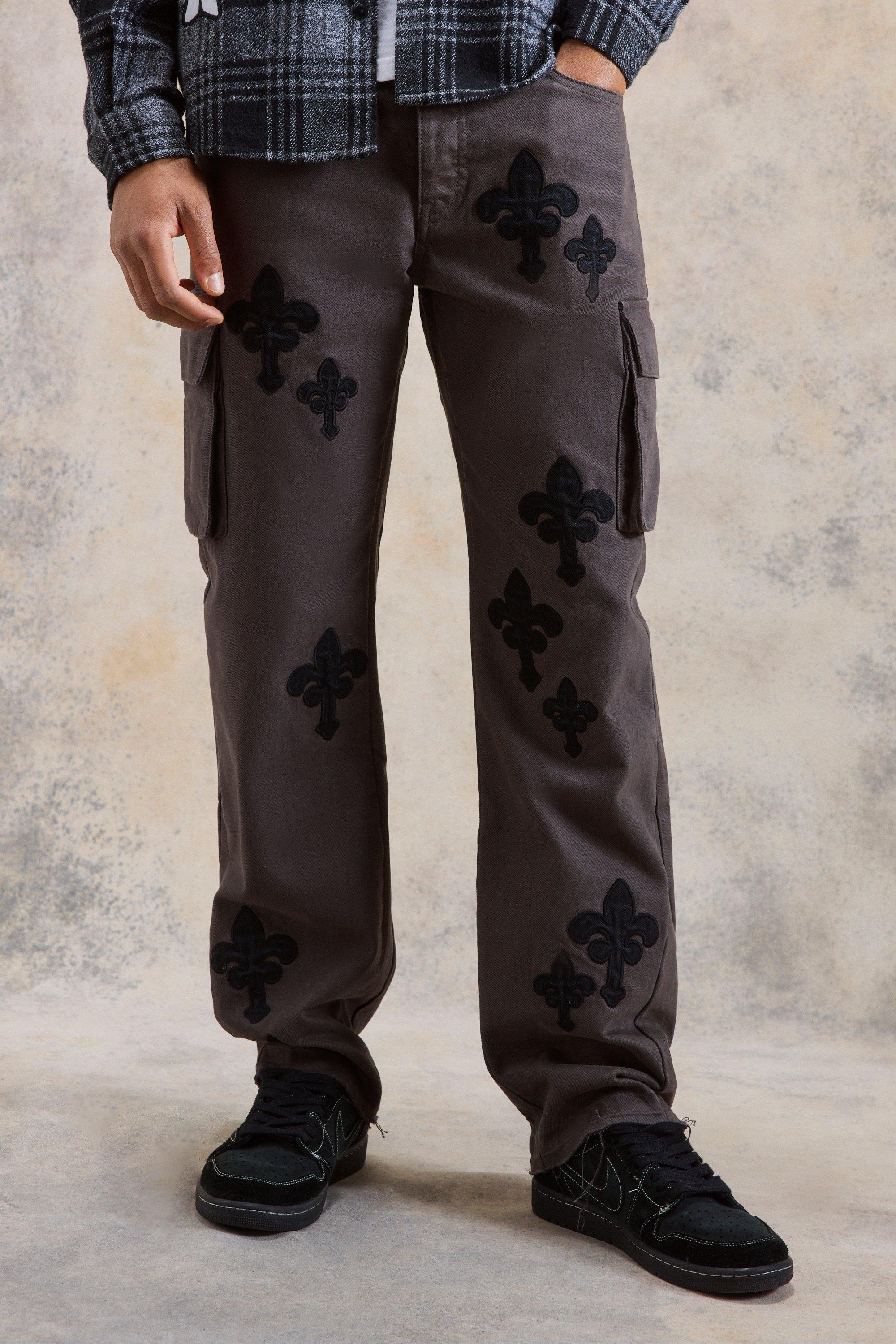 Fixed Waist Relaxed Applique Cargo Gusset Pants | boohooMAN USA