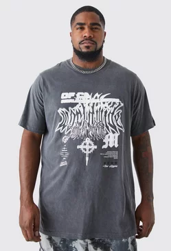 Plus Oversized Overdyed Gothic Graphic T-shirt Charcoal