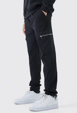 Elasticated Waist Slim Technical Stretch Cargo Pants Black