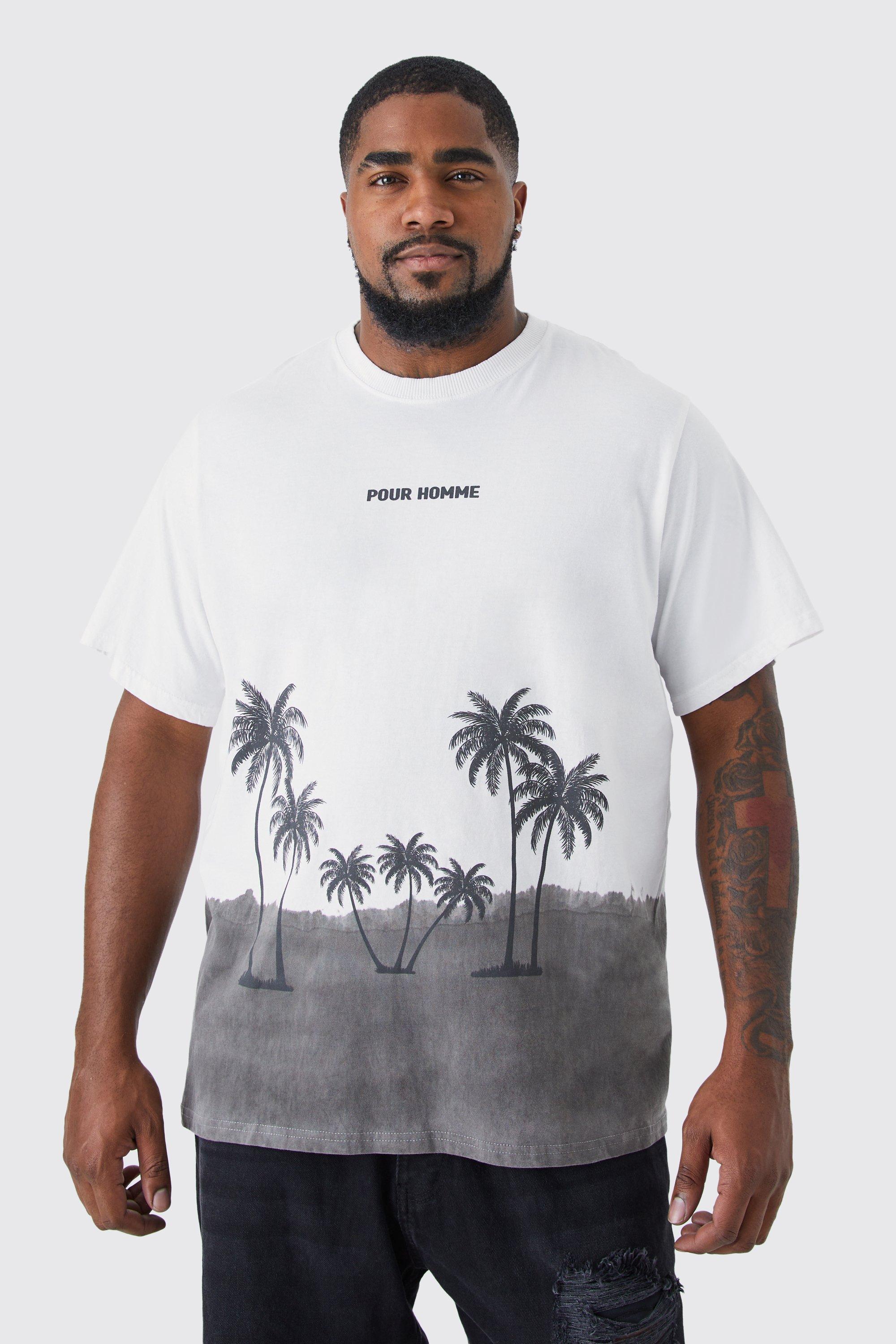 Plus Overdyed Homme Palm Print T shirt boohooMAN USA