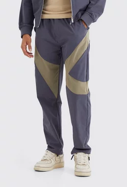 Grey Elasticated Waist Straight Technical Stretch Panel Pants