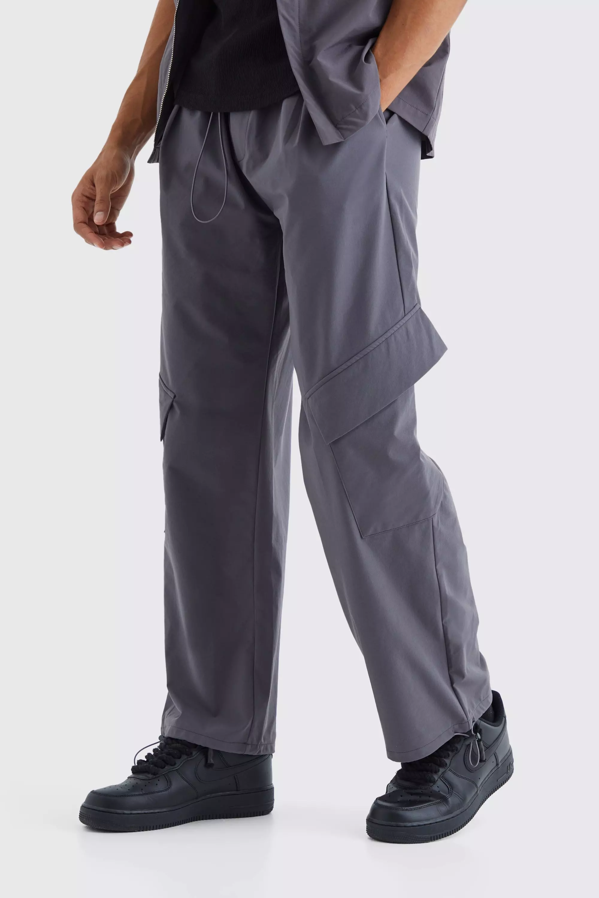 Charcoal Grey Elasticated Waist Technical Cargo Pants