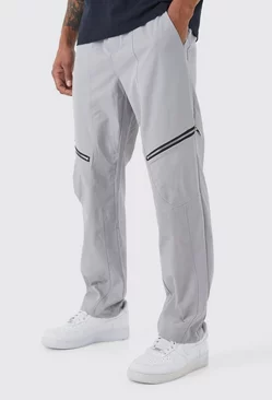 Grey Elasticated Waist Straight Technical Panel Pants