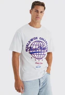 White Tall Oversized New York Varsity Collection T-shirt