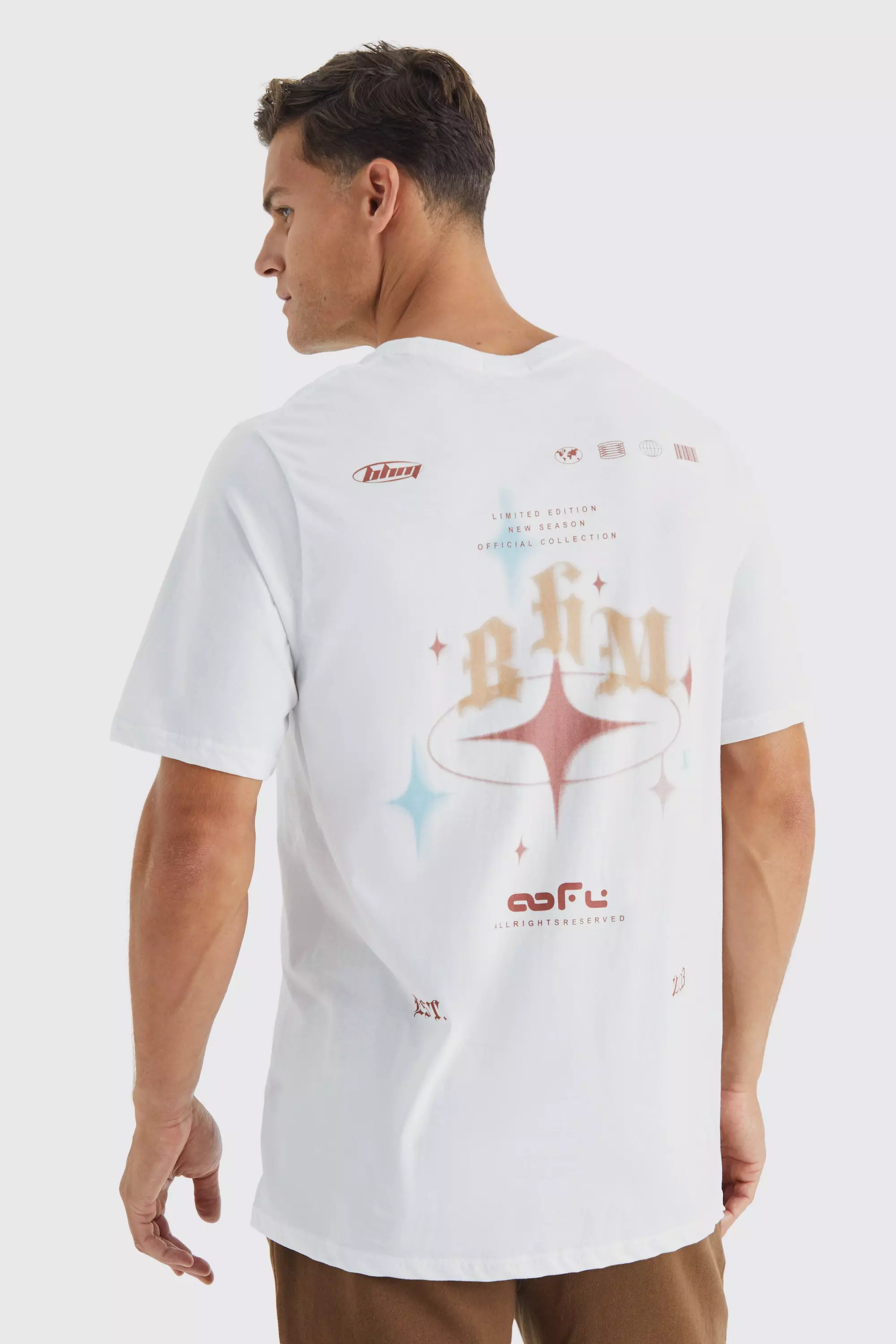 Tall Oversized Worldwide Y2k Back Graphic T-shirt White