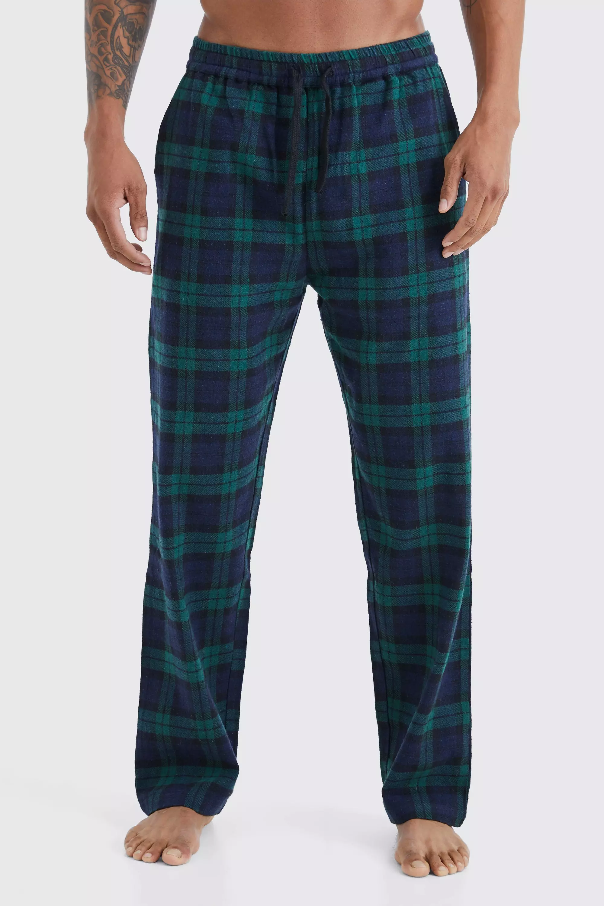 Woven Check Loungewear Pants Green