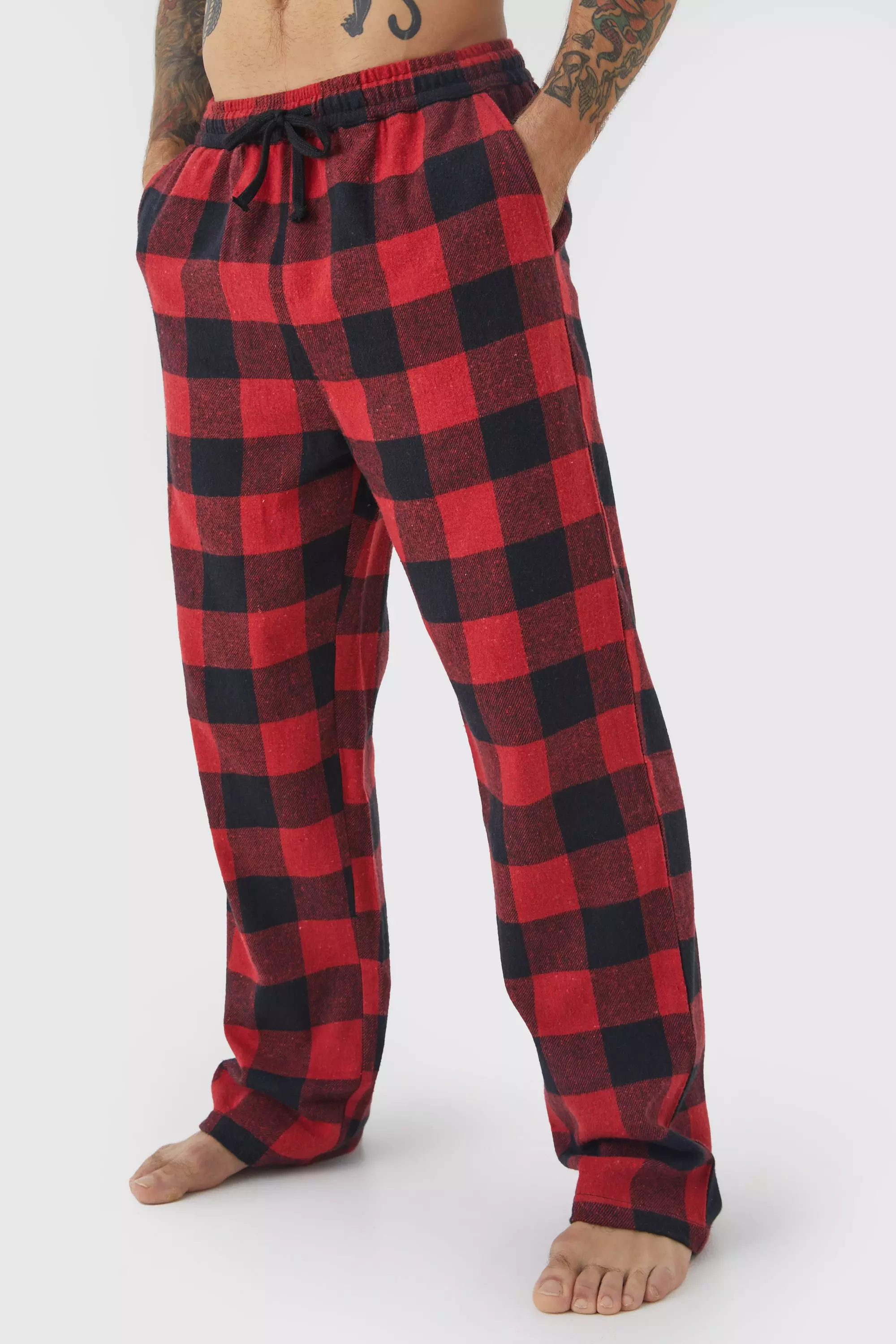 Woven Plaid Loungewear Pants Red