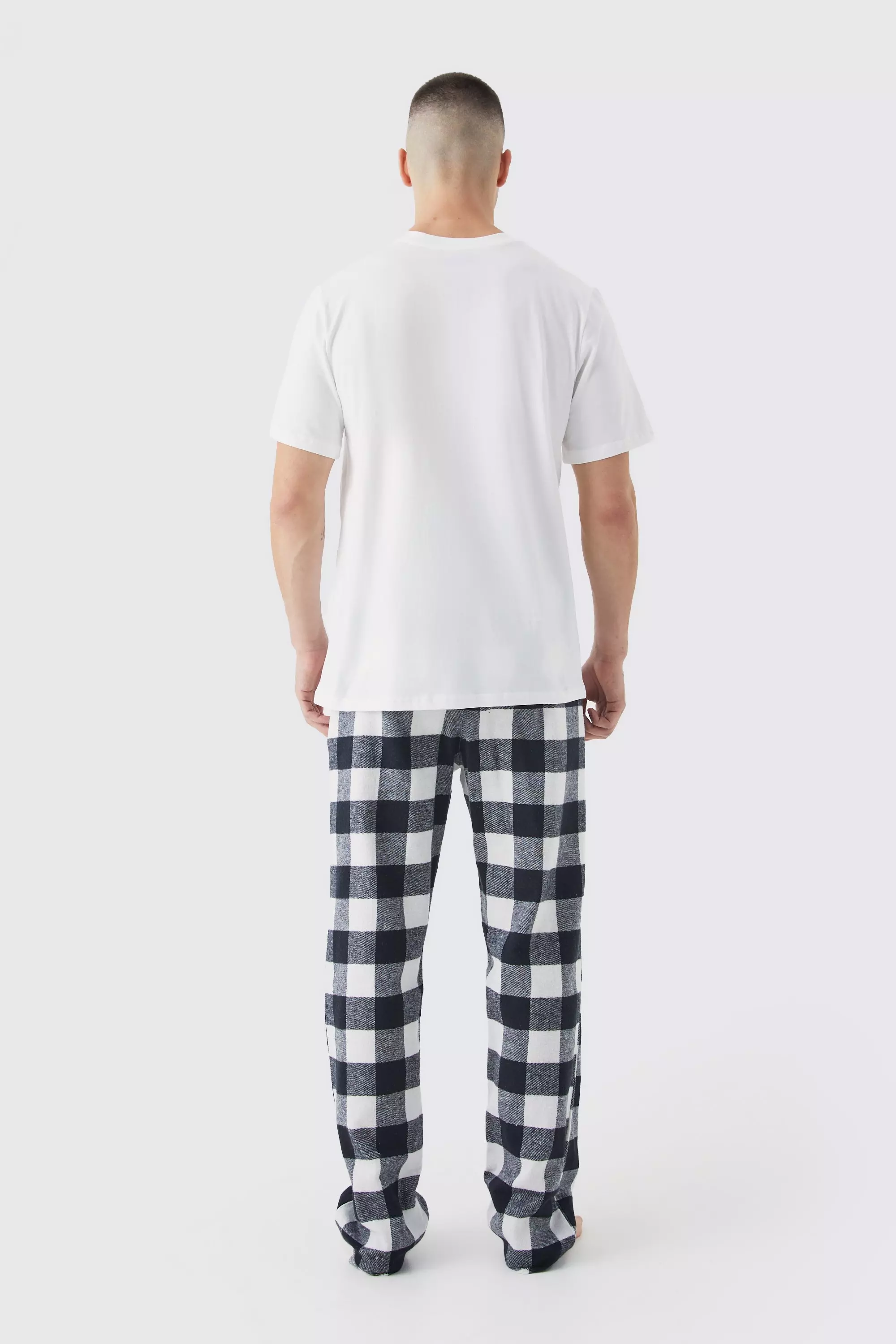 Tall Check Pyjama Bottoms And T shirt Set boohooMAN UK