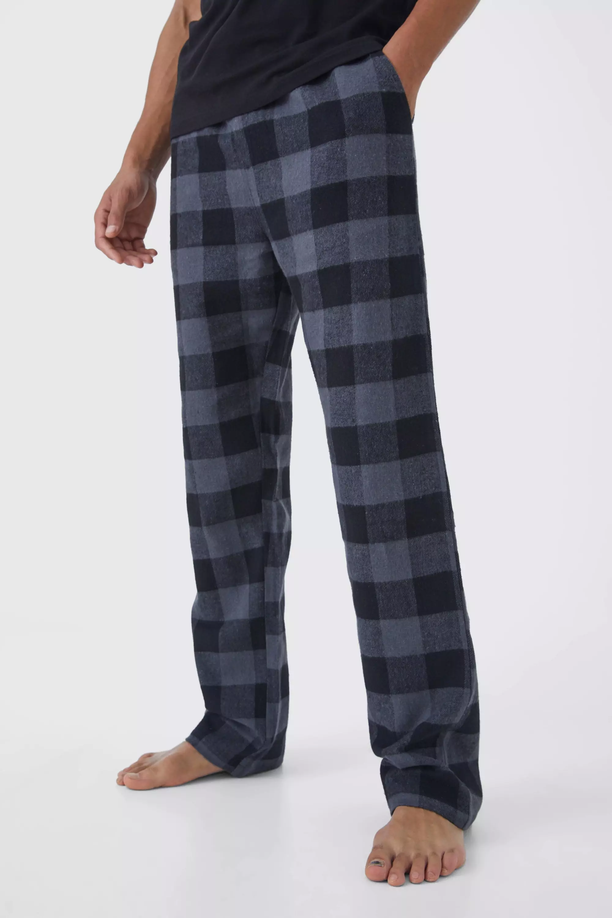 Tall Woven Check Loungewear Pants boohooMAN UK