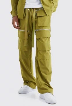 Tall Elasticated Waist Technical 3d Pocket Cargo Pants Khaki