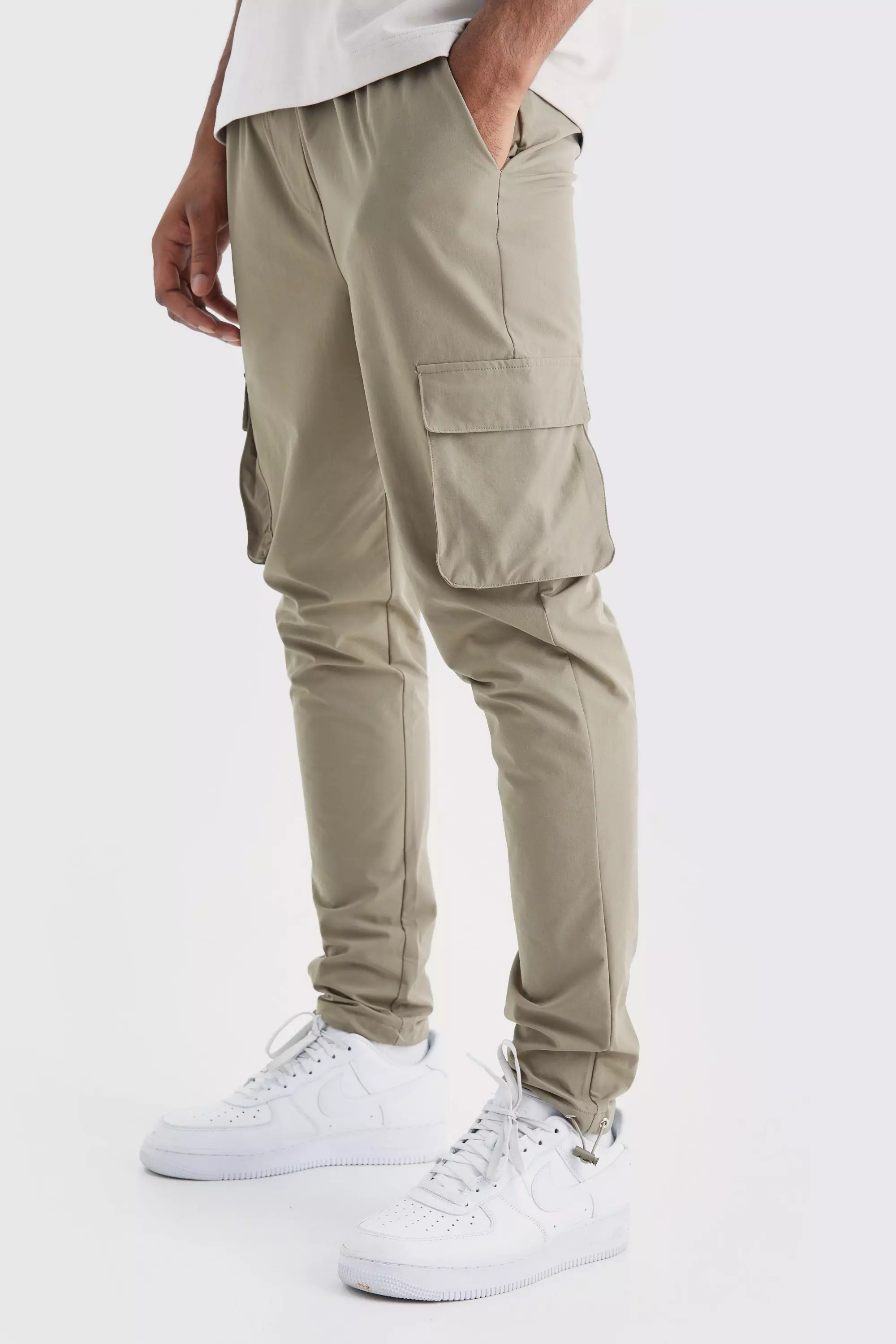 Tall Elasticated Skinny Technical Stretch Cargo Pants Taupe