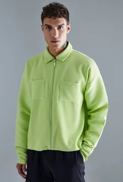 Green Pleated Longsleeve Zip Up Boxy Shirt
