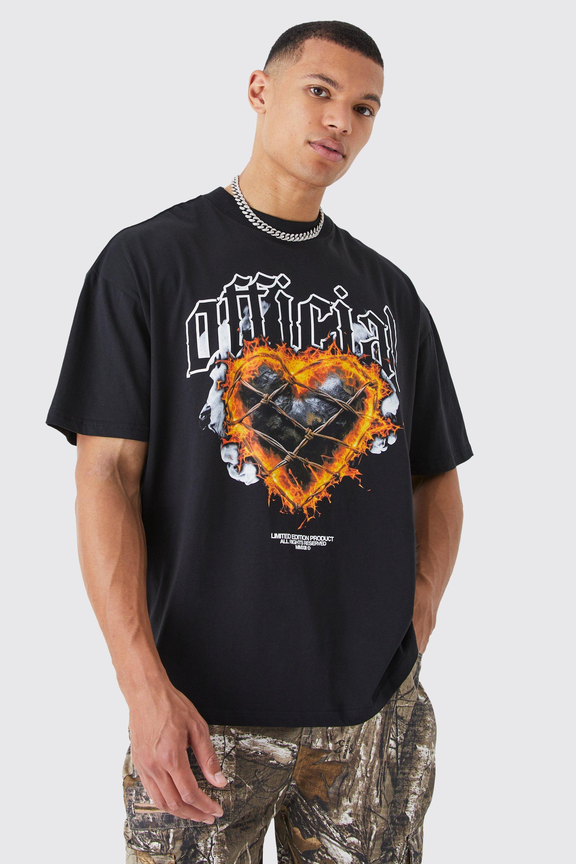 boohooMAN Men's Plus Size Pixilated Heart Graphic T-Shirt