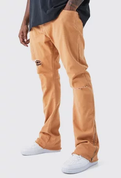 Plus Fixed Waist Rip And Repair Zip Gusset Pants Orange