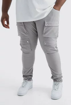 Grey Plus Fixed Waist Skinny Multi Cargo Pocket Pants