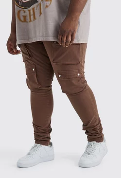 Chocolate Brown Plus Fixed Waist Skinny Multi Cargo Pocket Pants