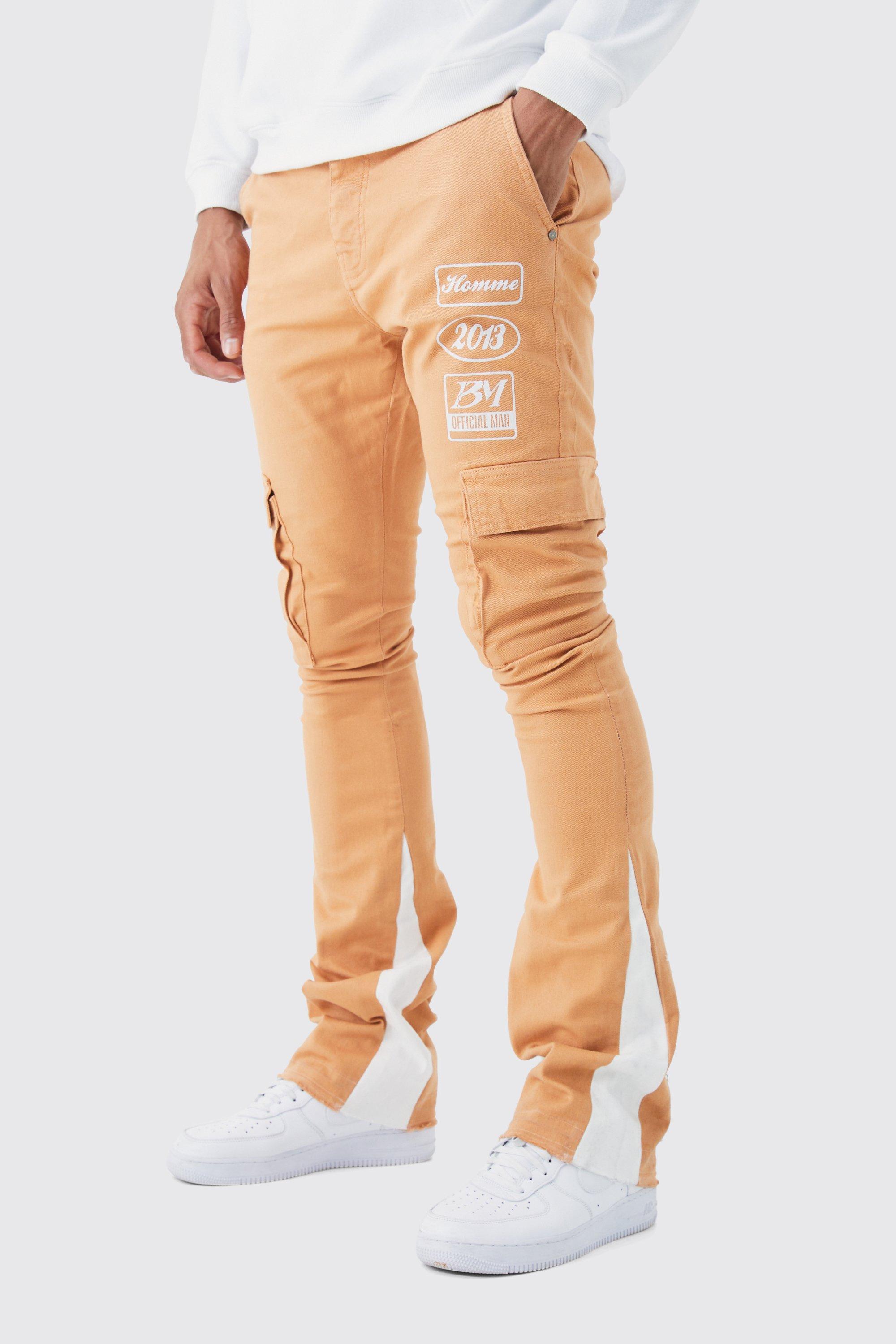 Tall Beige Cargo Style Flared Denim Jeans