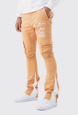 Tall Fixed Waist Skinny Stacked Flare Moto Cargo Pants Orange