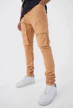 Tall Fixed Waist Skinny Stacked Zip Cargo Pants Orange