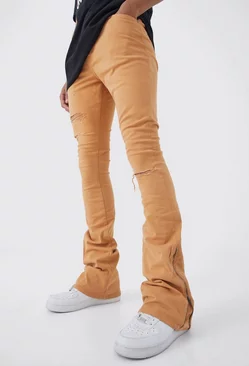Tall Fixed Waist Rip And Repair Zip Gusset Pants Orange