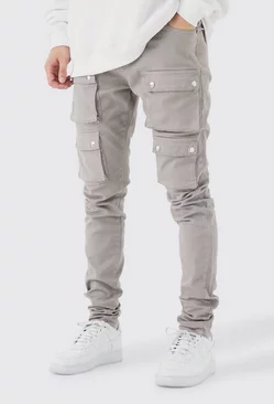 Grey Tall Fixed Waist Skinny Multi Cargo Pocket Pants