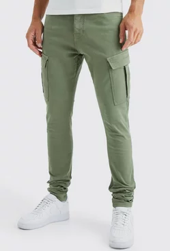 Tall Fixed Waist Skinny Stacked Cargo Pants Olive