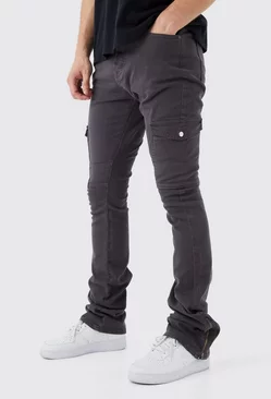 Tall Fixed Waist Skinny Stacked Zip Gusset Cargo Pants Charcoal