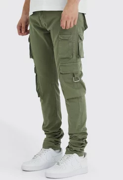 Tall Fixed Waist Skinny Stacked Multi Cargo Pants Olive