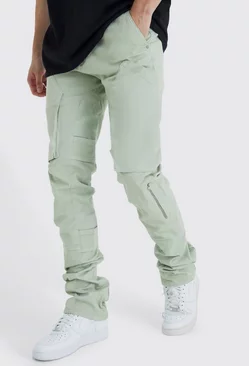 Tall Fixed Waist Skinny Stacked Gusset Strap Cargo Pants Sage